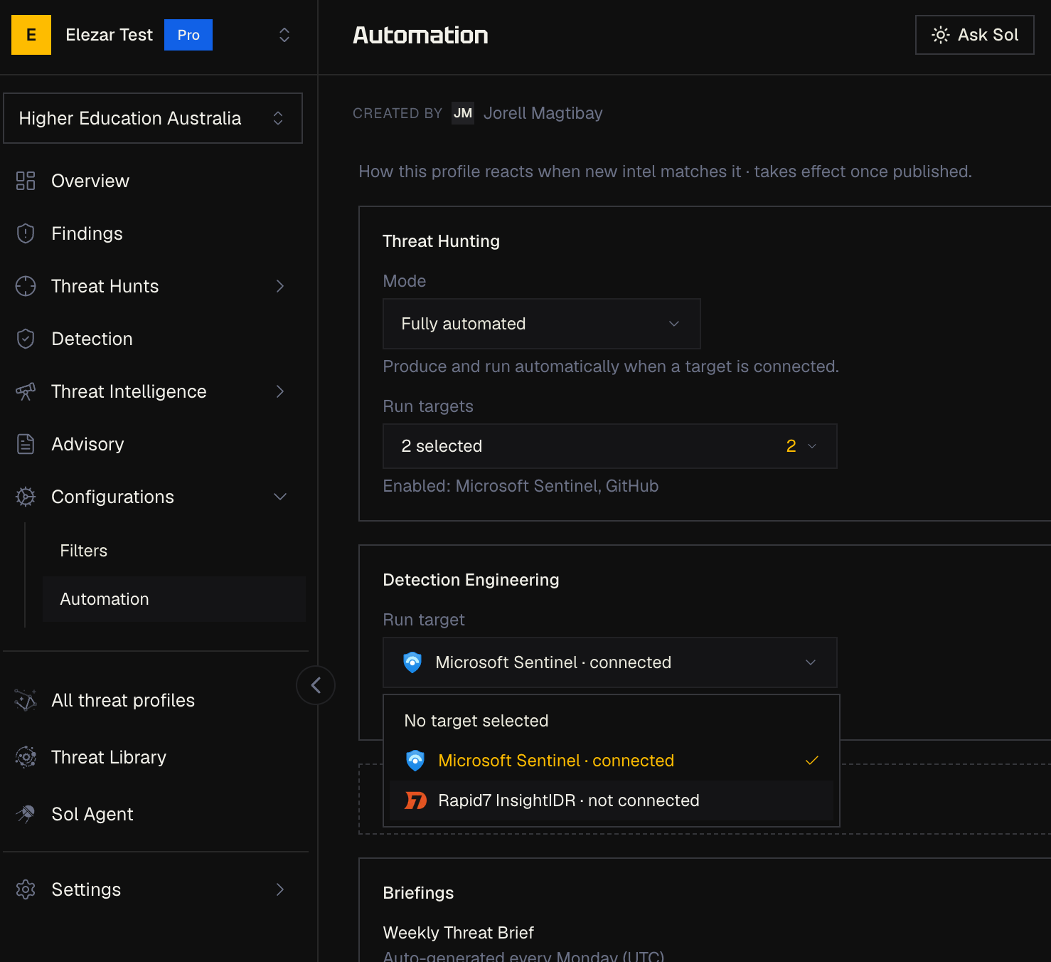 Run target configuration for a Detection Assessment